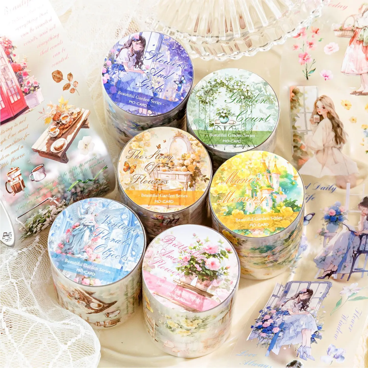 1 Roll Beautiful Garden Series Matte Special Ink PET Tape, Collage Decor Tape for Journal Scrapbooking