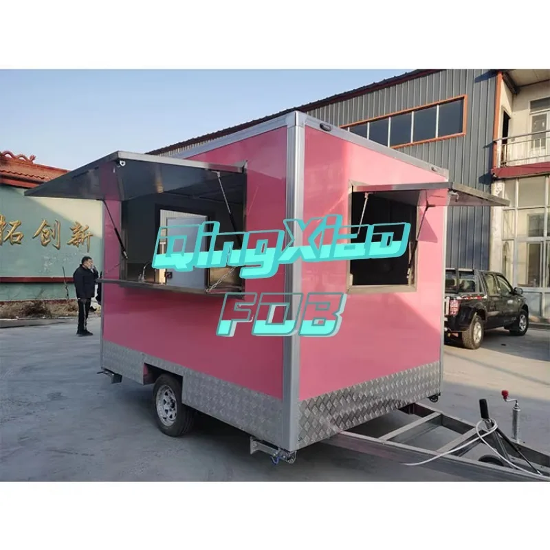 China Factory Stainless Steel  Fast Food  220V/380V Mobile Kitchen Trailer Square Food Trailer 800kg  For Sale Street  Food Cart