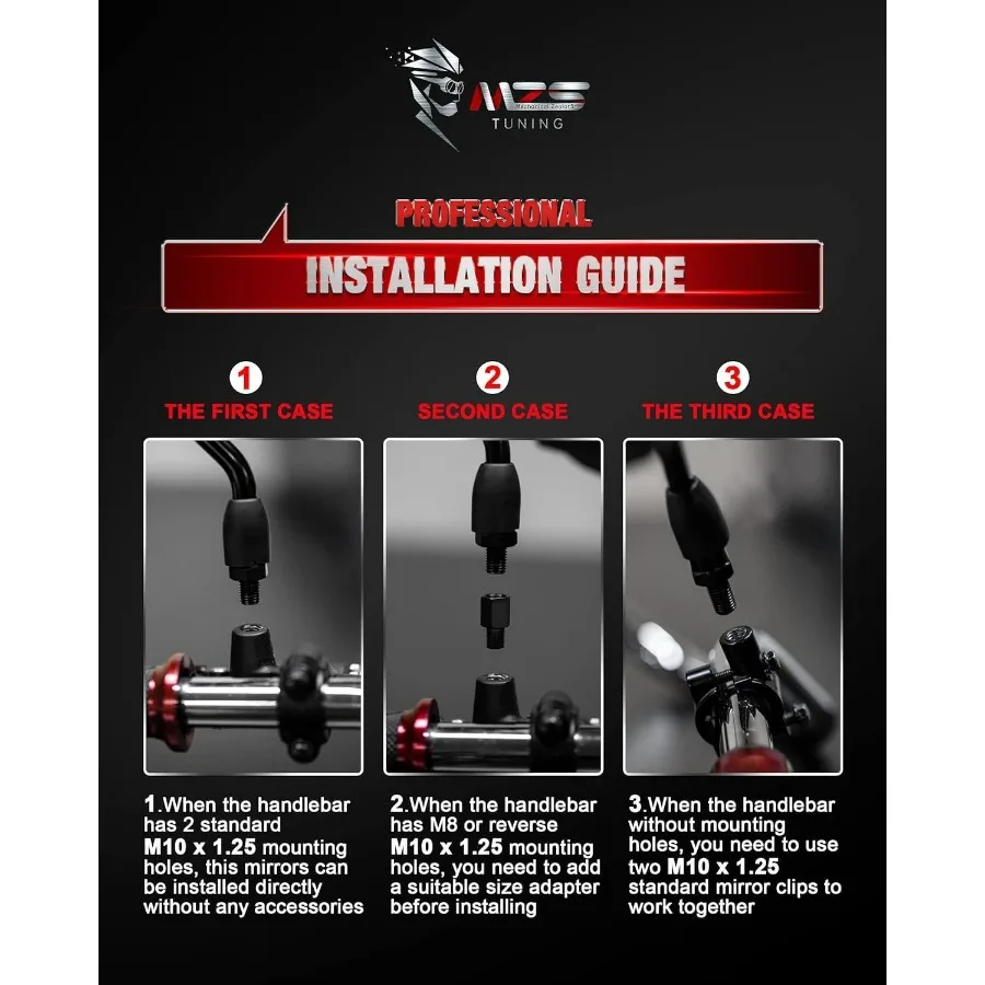 Motorcycle Mirrors 10mm 8mm, Universal ATV Rearview Mirror with CNC Handlebar Mount Rear View Side Mirror Black Compatible Motor