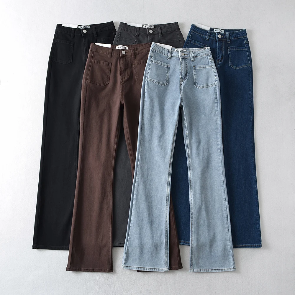 

Black jeans women 2022 Fall vintage clothes flare jeans for women pants front pockets jeans brown flared pants korean streetwear