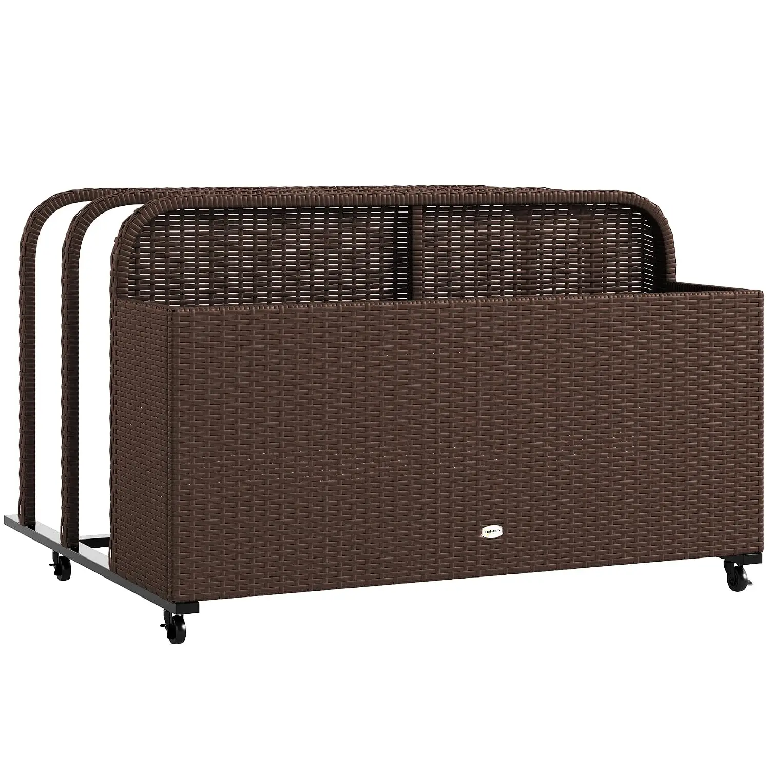 Wicker Patio Pool Float Storage Basket Rolling Wheels Brown