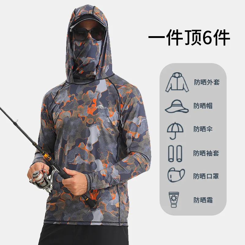 Fishing Shirts UPF 50+ Face Mask Long Sleeve Jerseys Summer Sun Protection T-Shirts Men\'s Hooded Face Cover Fishing Clothes