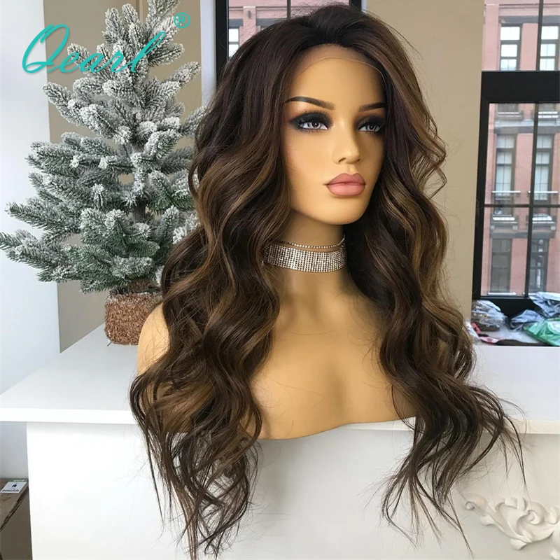 

Glueless Wigs for Women Ash Brown Blonde Lowlights Brazilian Human Hair Wig 13x6 Lace Frontal Wig Pre Plucked Loose Wavy Qearl