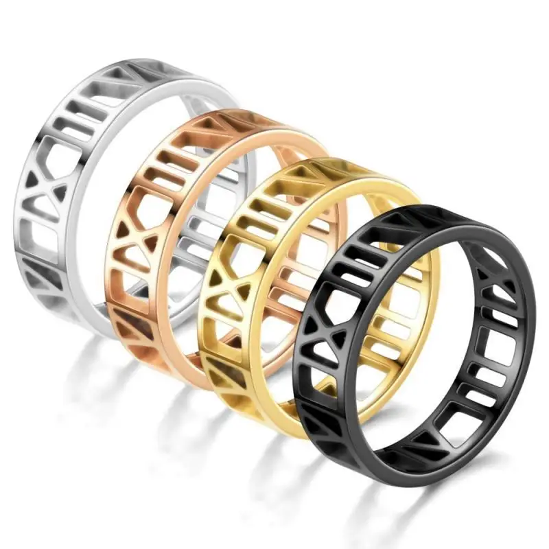 Vintage Punk Romeinse Cijfers Mannen Ringen 6Mm Eenvoudige Rvs Vinger Ringen Punk Gothic Trouwringen Titanium Paar Ring