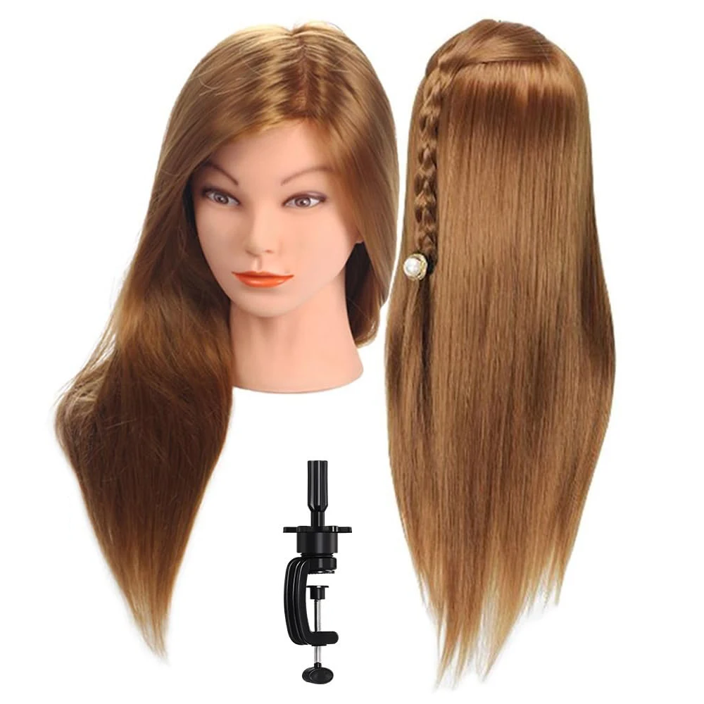 

80% Real Hair Mannequin Head Training Head Cosmetology Doll Head Manikin Practice Head Hairdresser With Free Clamp Holder Female