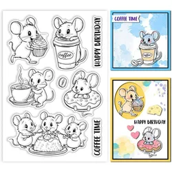 1pc Mouse and Dessert Clear Stamps for Scrapbooking Mouse and Coffee Clear Stamps Cartoon Animal Silicone Transparent Stamp