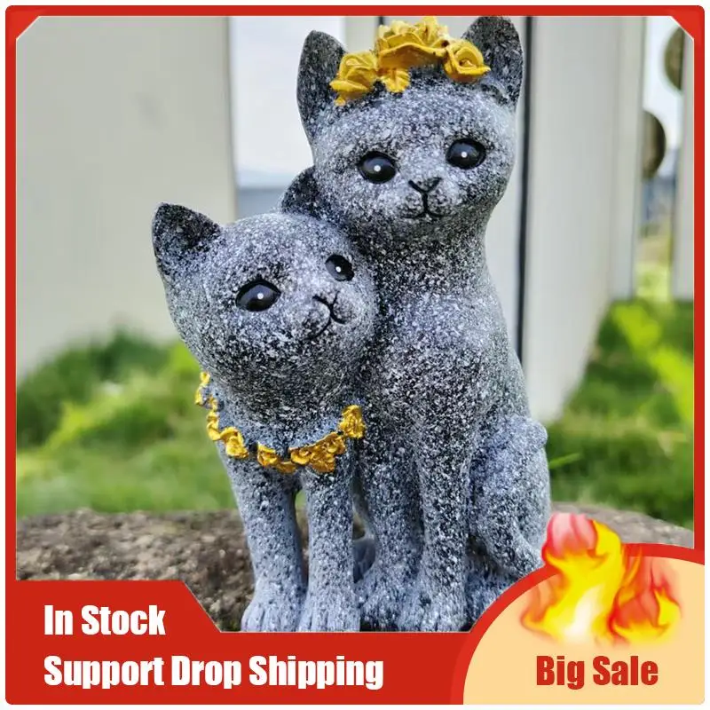 

A70U New Marble Color Ornaments Couple Cat Home Cabinet Outdoor Gardening Decoration Valentine's Day Resin Craft Ornaments
