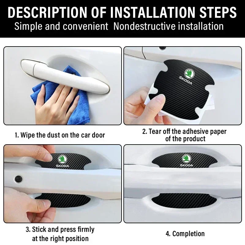 4 قطعة مقبض باب السيارة ملصق ألياف الكربون مقاومة الخدوش لسكودا اوكتافيا 2 3 فابيا Kamiq كابوك كودياق رابيد سكالا سوبيرب 3