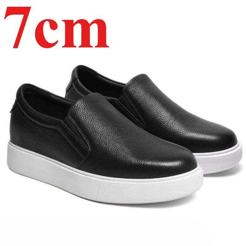 

Черные лоферы, повседневная мужская обувь для доски, увеличивающая рост 7 см, деловая обувь из натуральной кожи, удобная мужская обувь для вождения