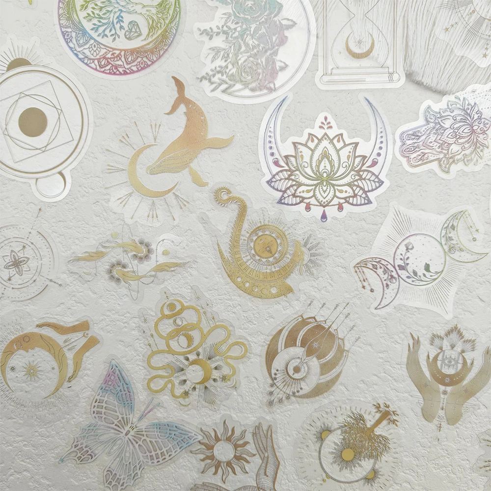 50pcs Sun and Moon Mythical Style Sticker PET Transparent Decal For Laptop Scrapbook Journal Diary Phone DIY Decorate Sticker