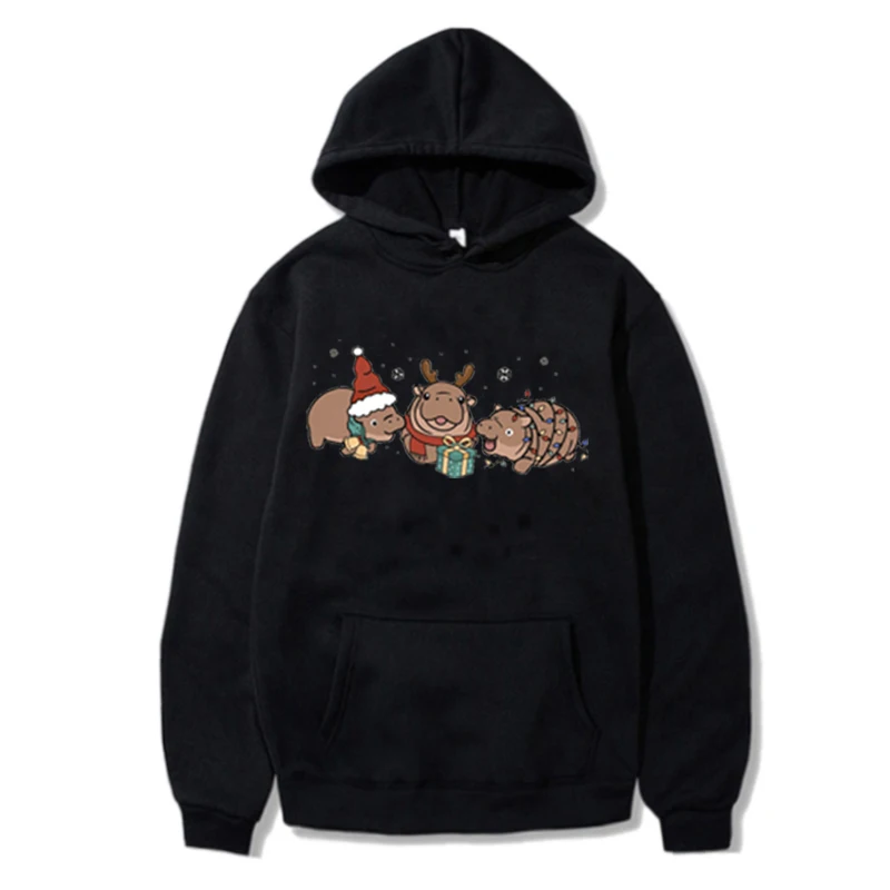 2024 Moo Deng Christmas Oversized Sweatshirt, Cute Moo Deng Hippo Plus Size Christmas Sweatshirt, Moo Deng and Christmas Tree