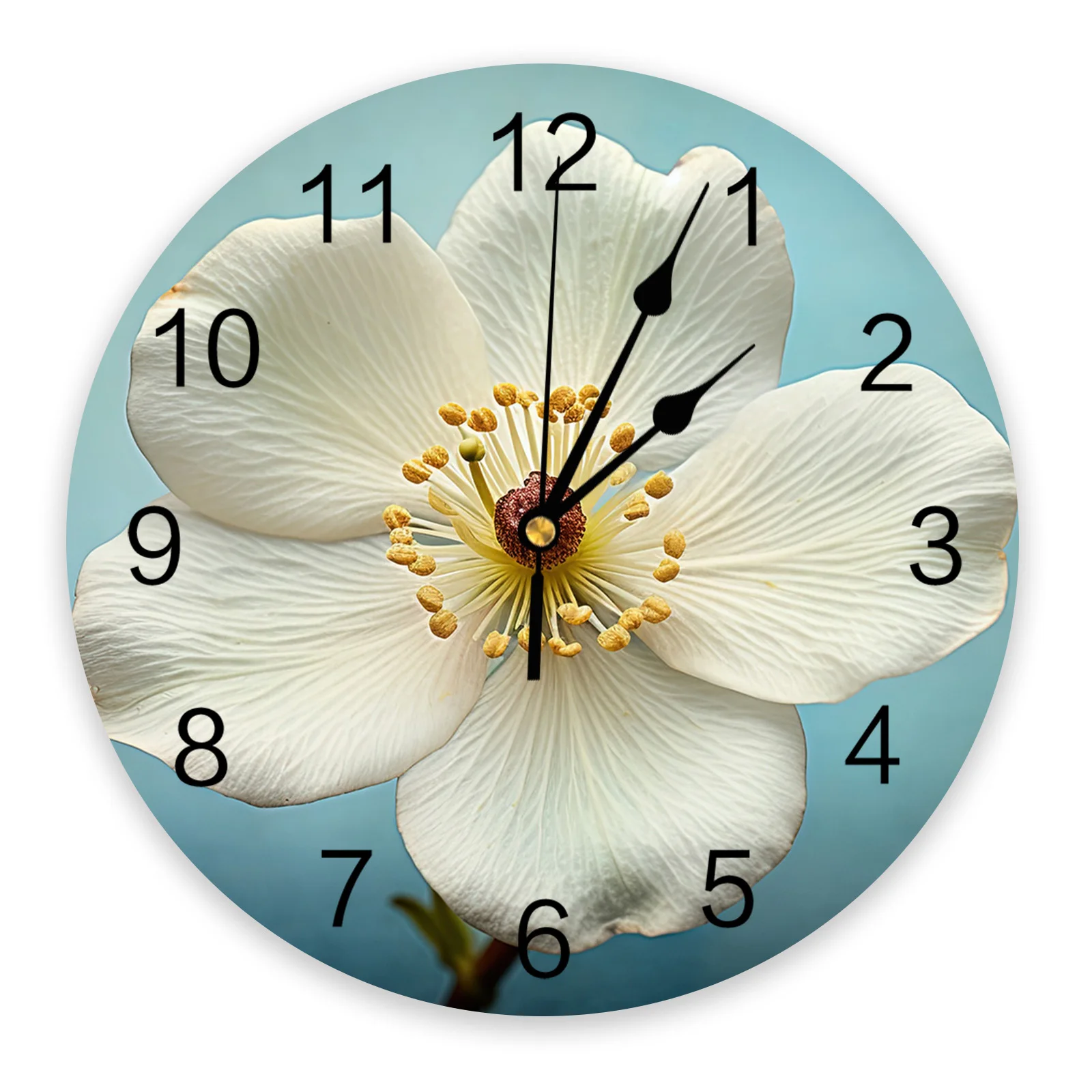 

Realistic Flowers And Leaves Printed Wall Clock Modern Silent Clock Living Room Home Decor Wall Hanging Watch