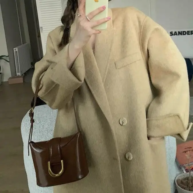 

Мужское зимнее шерстяное пальто большого размера 300 Pou в стиле ретро, свободного кроя, средней длины, из твида, утепленное, повседневное, теплое, ветрозащитное