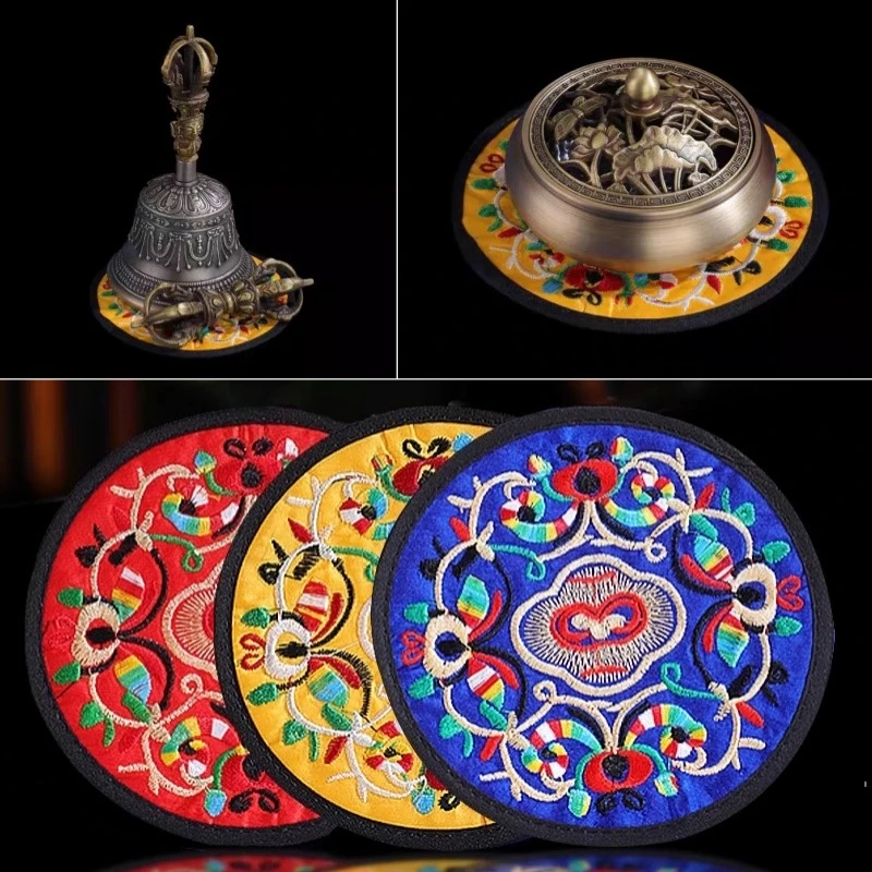 

Круглая термоизолирующая подушка для чайной чашки в национальном стиле с вышивкой в античном стиле, нескользящая подушка из ткани для дома, гостиной