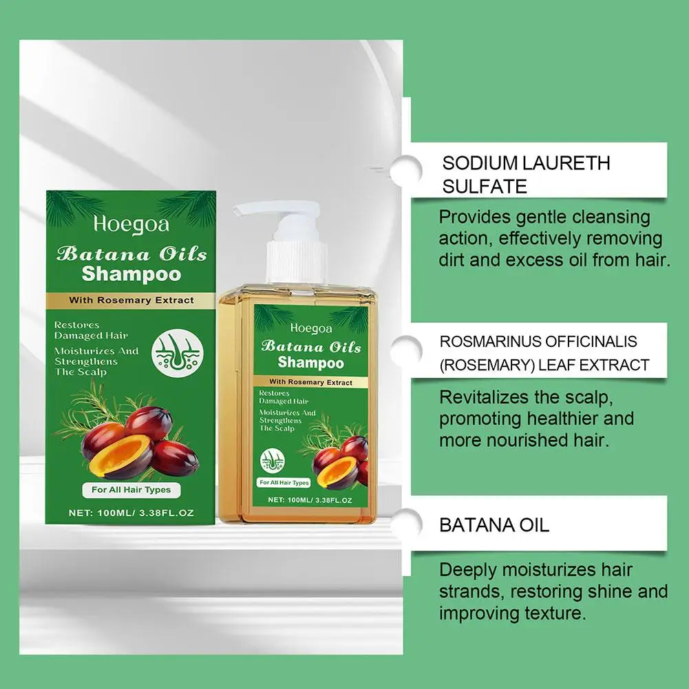Batana Oil & Rosemary Shampoo, 100ML Batana Shampoo With Rosemary Extract, Nourishing Hair Care & Hair Growth- Soft And Fluffy - view 5