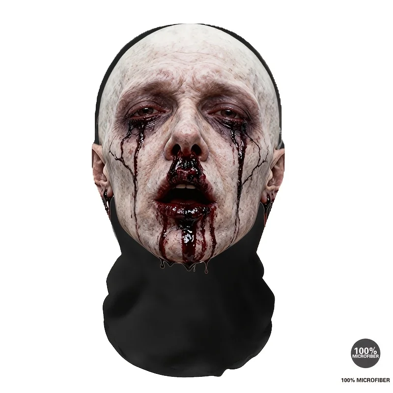 Blood-Tear Withered Face Horror Mask, Mesh Sand Breathable Full-Face Cover, Halloween Party Costume Prop