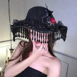 Retro Witch Hats Masquerade Bandage Bow Wizard Hat Adult Gothic Lolita Cosplay Costume Accessories Halloween Party Decor Gift