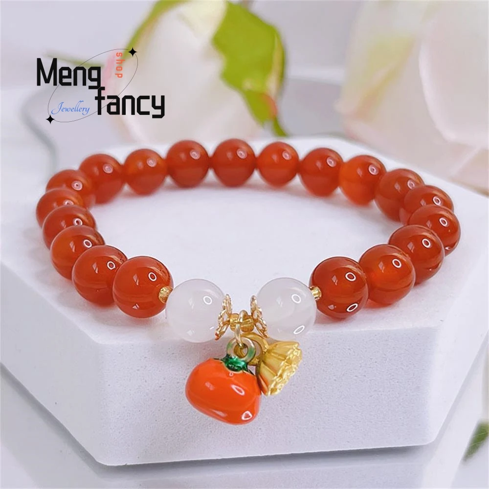 

Natural New Red Agate Bracelet Simple Persimmon Lotus Seed Pendant Charm Exquisite Elegant Sexy Young Girls Fashion Fine Jewelry