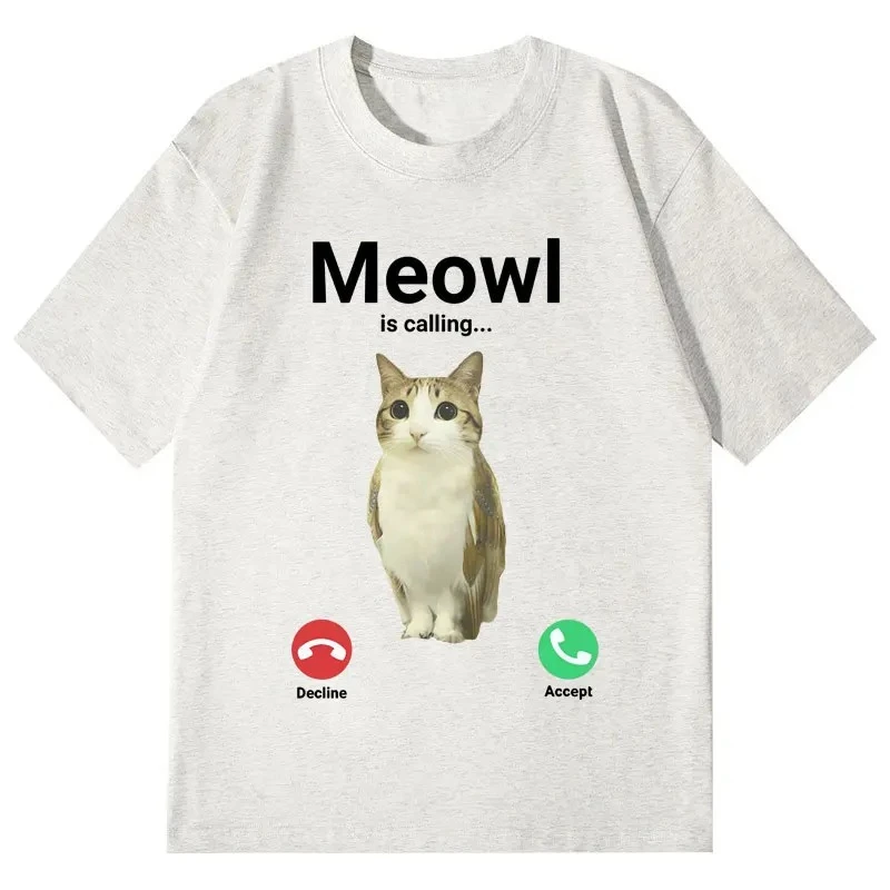 Meowl Is Calling Shirt Vintage Washed Unisex Oversized Meme Streetwear Soft Cotton Short Sleeve Tee Gift Clothing Tops Hot Sale