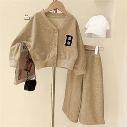 Girls Baseball Sets Children's Tops Wide Leg Pants 2 Pieces Spring Autumn Casual Sports Suit New Children's Casual Letter Clothe
