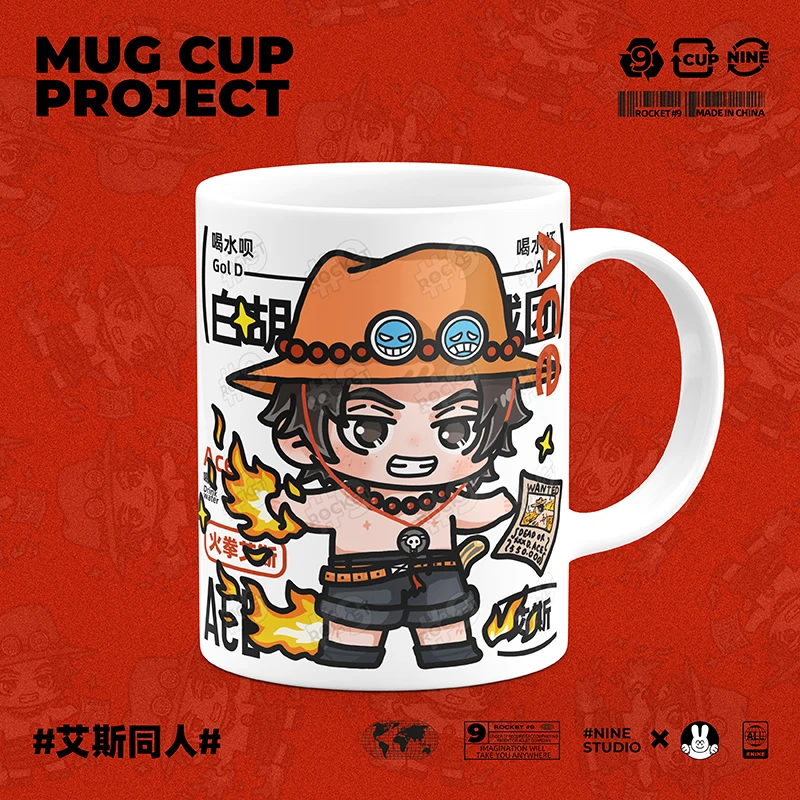 Anime ONE PIECE Portgas·D· Ace Creative Ceramics Mug Cup Water Tea Cups Props Fans Spoon+Cup lid Collection Gifts