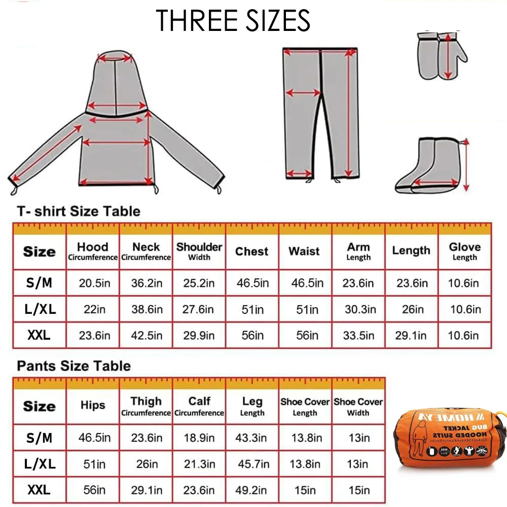 Anti Mosquito Netting Suit with Zipper on Hood Ultra-fine Mesh Pants Mitt Socks with Free Carry Pouch