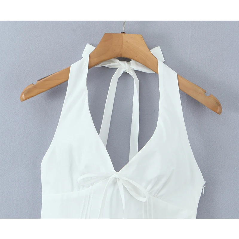 YENKYE Sexy Deep V Halter White Mini Dress Women Fashion Backless A-line Elegant Party Dresses Summer Robe Lace Up Vestidos
