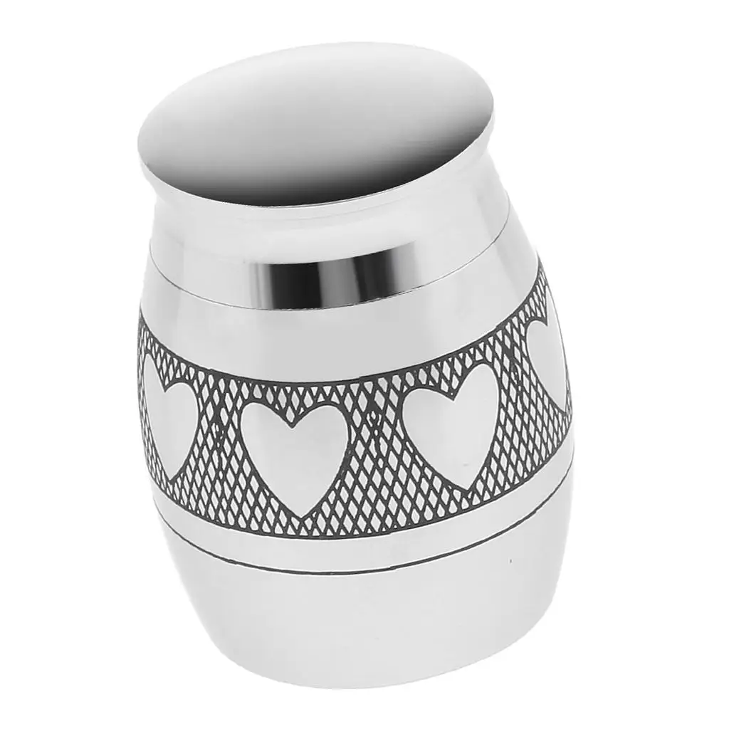 Heart Pattern Stainless Steel Cremation Urn Ash Memorial Container ze L