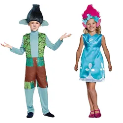 Kids Girl Trolls Poppy Cosplay Boy Trolls Branch Costume Halloween Purim Costume Child Purim Carnival Outfit