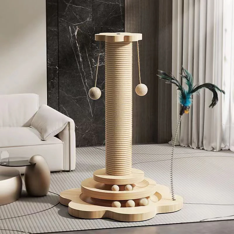 Sisal Scratching Post for Cat Solid Wood Cats Turntable Durable Kitten Claw Grinder Training Toy Wear-resistant Cat Scratcher