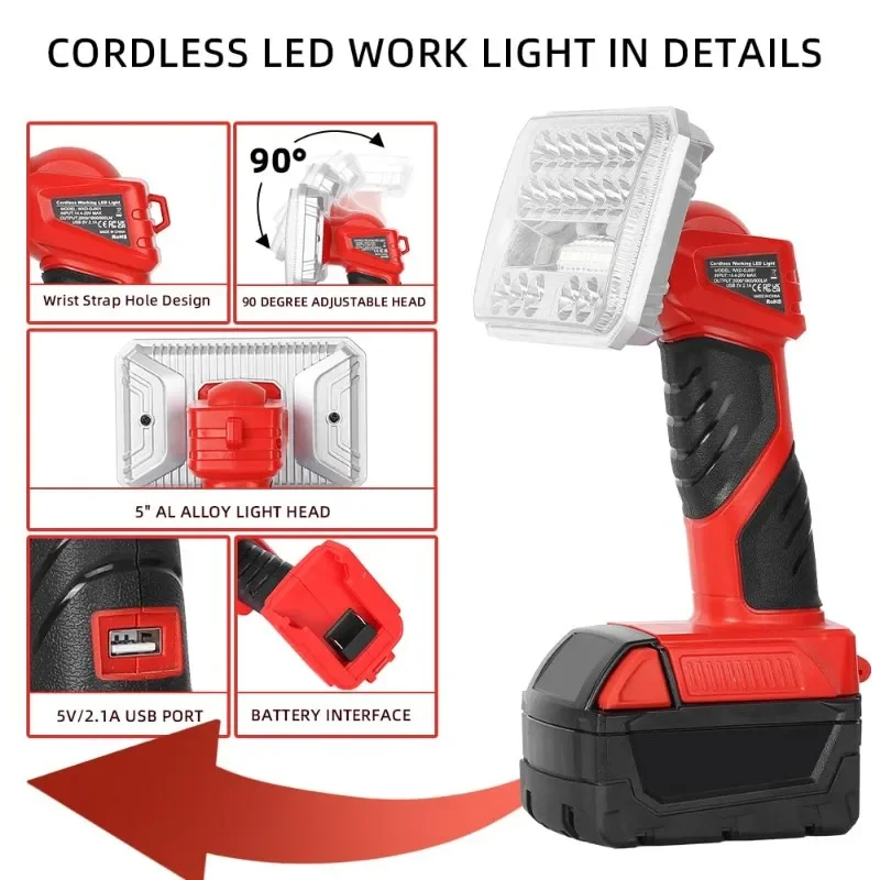 Wireless LED Work Light for BL1430B/M18/P104/CMCB201 Lithium-ion Batteries 2000-lumen Portable Work Light with 3 Operating Modes