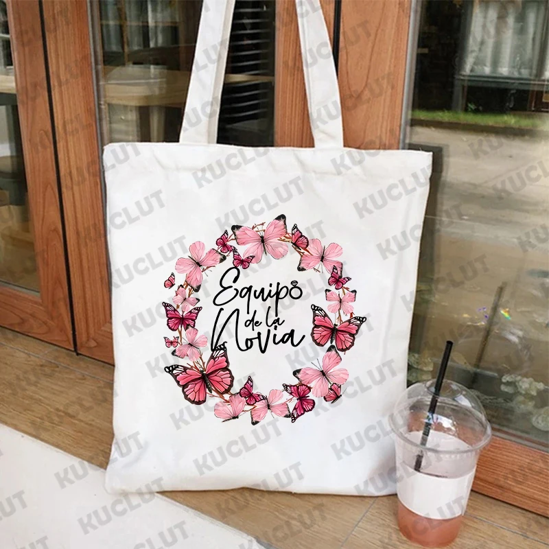 Bolsas de compras de ombro para mulheres, Bachelorette Hen Party, Sacola de casamento nupcial, Spanish Girl Team, Bride Squad, Single Farewell Canvas