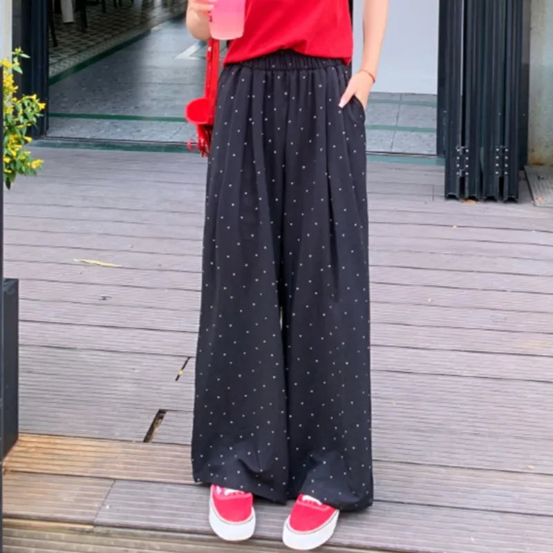 البولكا نقطة السراويل النسائية عارضة أزياء كل مباراة مرونة عالية الخصر الكورية نمط رياضي فضفاض مستقيم السراويل الجمالية يوميا