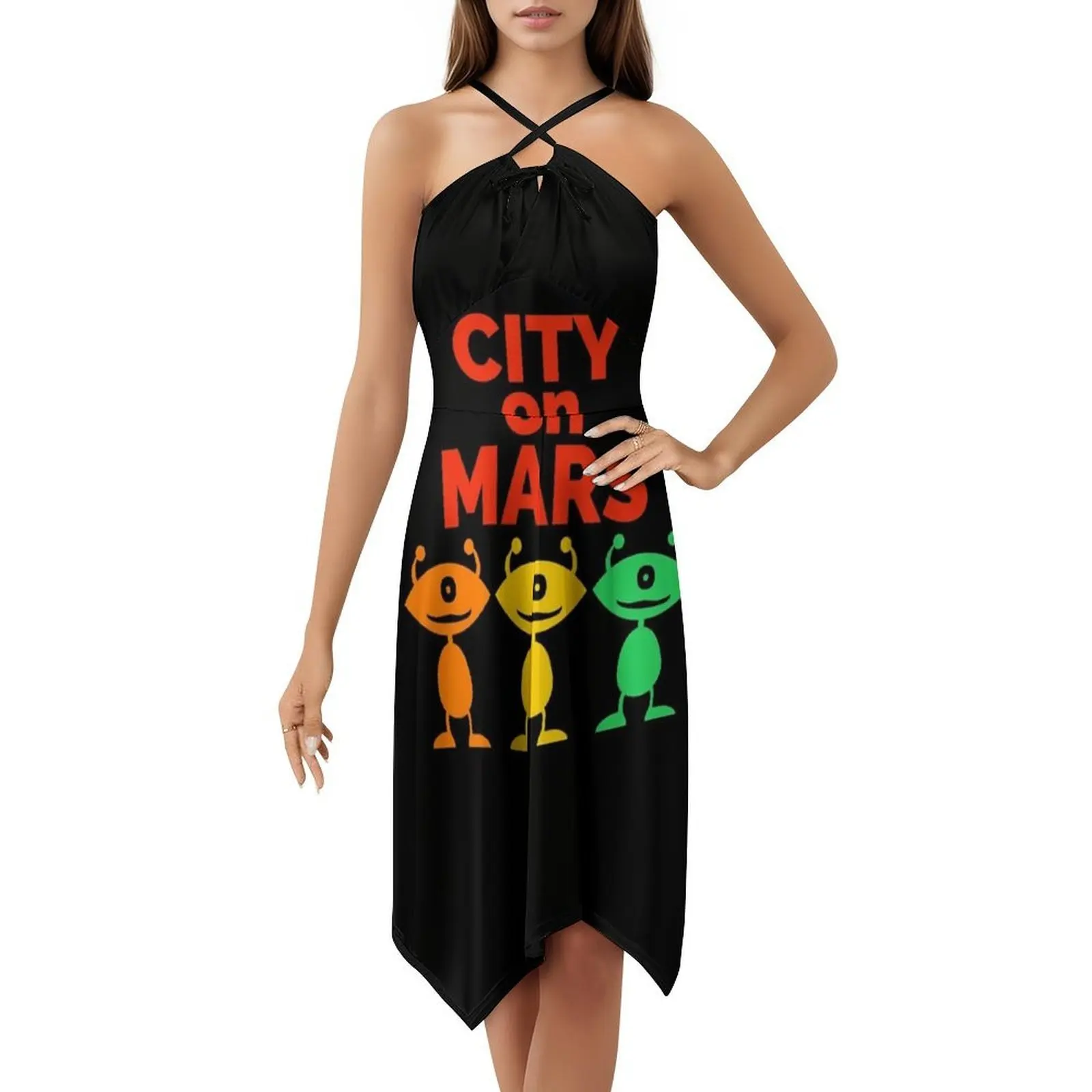 المدينة على المريخ. فستان بوهيمي ملون بدون أكمام، متعدد الطباعات، فستان حفلات عطلة الشاطئ، كوكب الوحش الخارجي #5