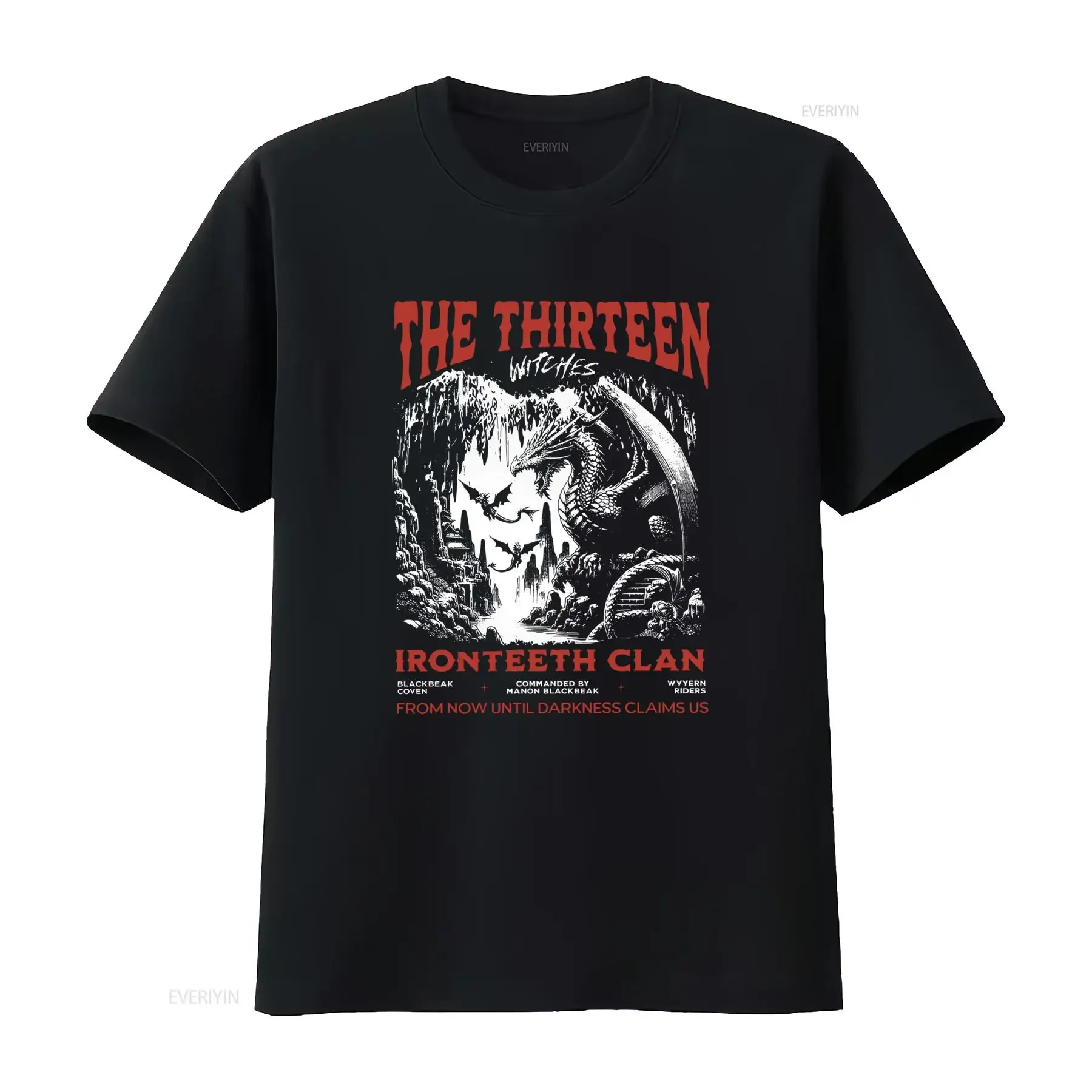 Gothic Dark Streetwear Thirteen Witches Ironteeth Clan Sickle Print Casual T Shirt vintage Washed Breathable Stretched