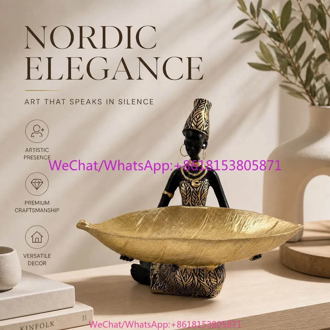 Nordic style retro elegant style black figure light luxury resin flower basket home decoration