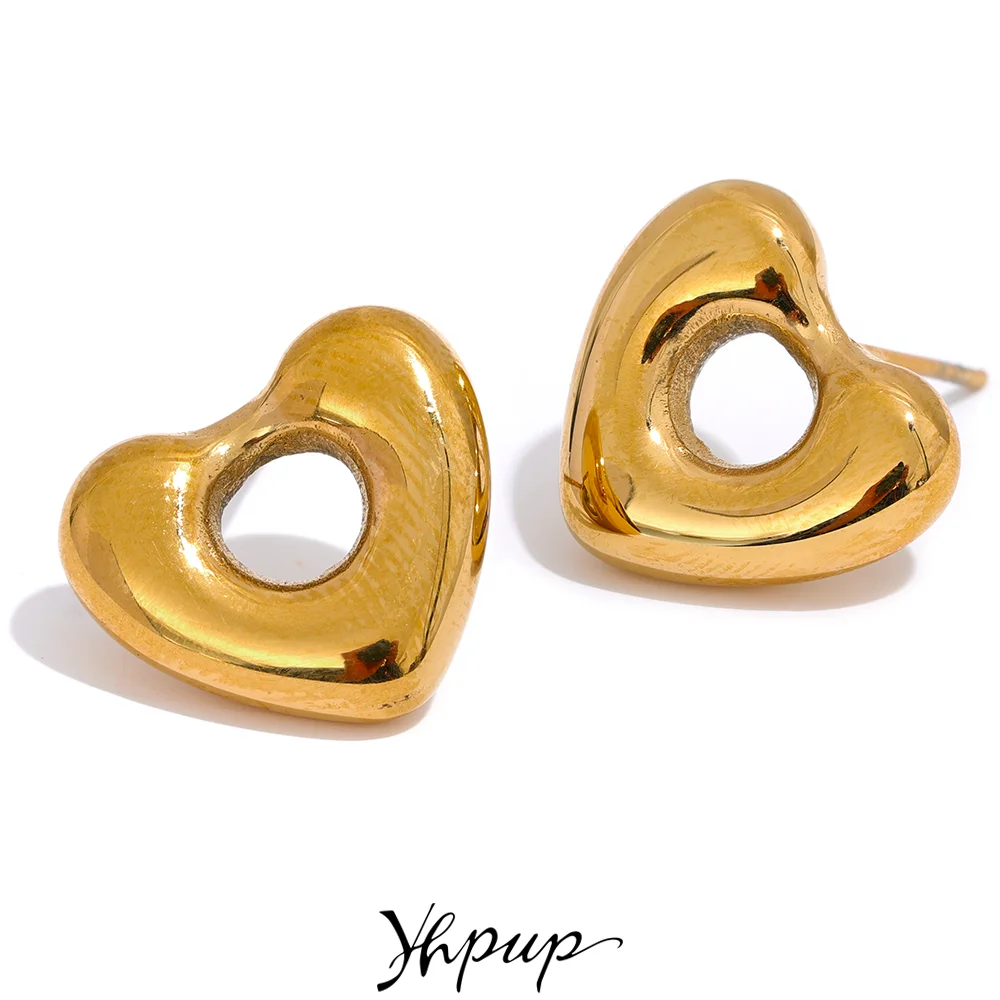 Yhpup – boucles d'oreilles en forme de cœur pour femme, bijou en acier inoxydable, couleur or, plaqué PVD, étanche, cadeau, 18K
