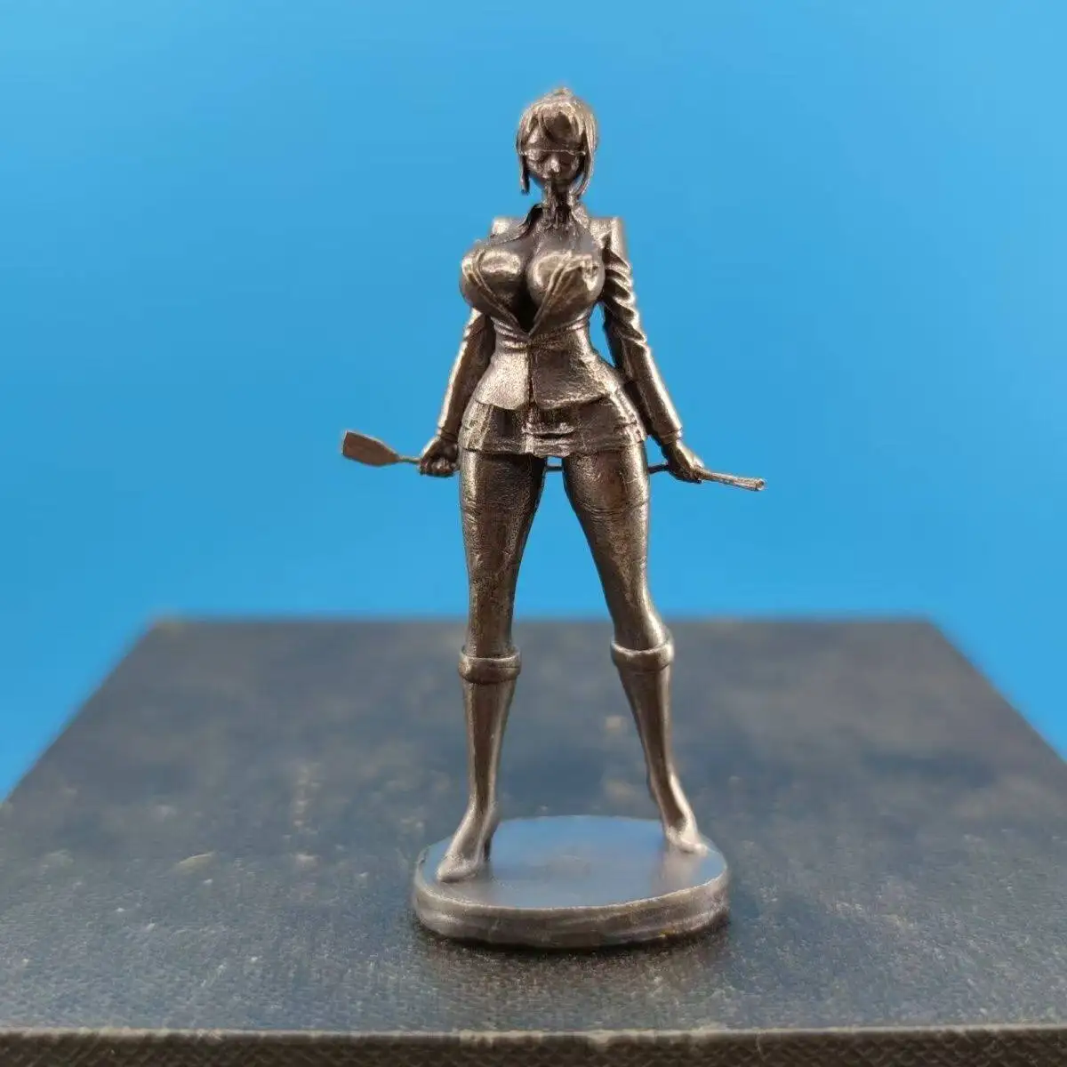 Brass Made Old Female Teacher Character Figurine Game Girl Statue Oxidized Finish Desktop Chassis Decor Collectible Mini Model