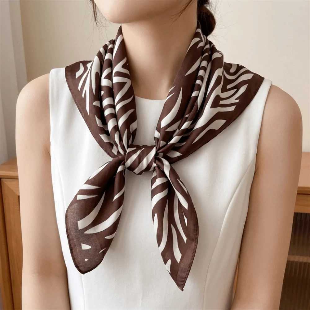 Elegant Breathable Square Scarf Lightweight Sunscreen Printed Silk Scarf Neck Wrap Hair Band Women Shawl Men