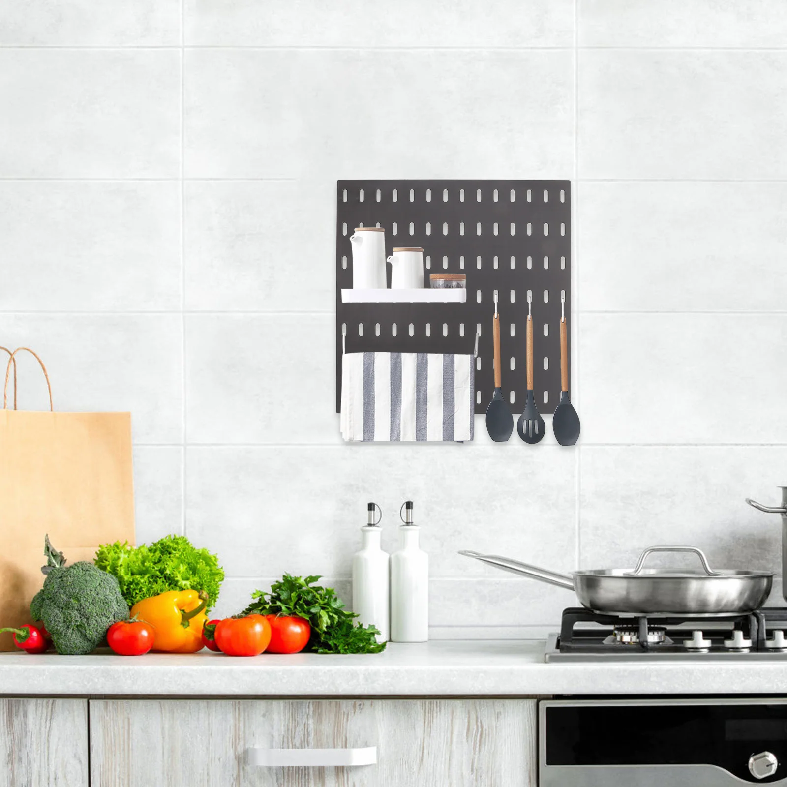 Panel Organizer Pegboard 28X28Cm, Papan Perkakas Plastik Untuk Garasi, Dapur, Kantor, Solusi Penyimpanan Dinding Pegboard, Panel Dinding Pegboard Besar