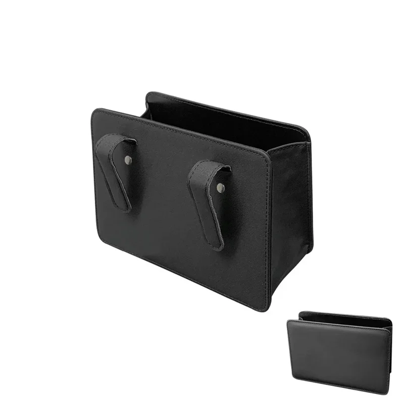 Multifunctional Car Trash Bin PU Leather Solid Color Seatback Hanging Storage Box Foldable Structure Car Door Storage Box view 5