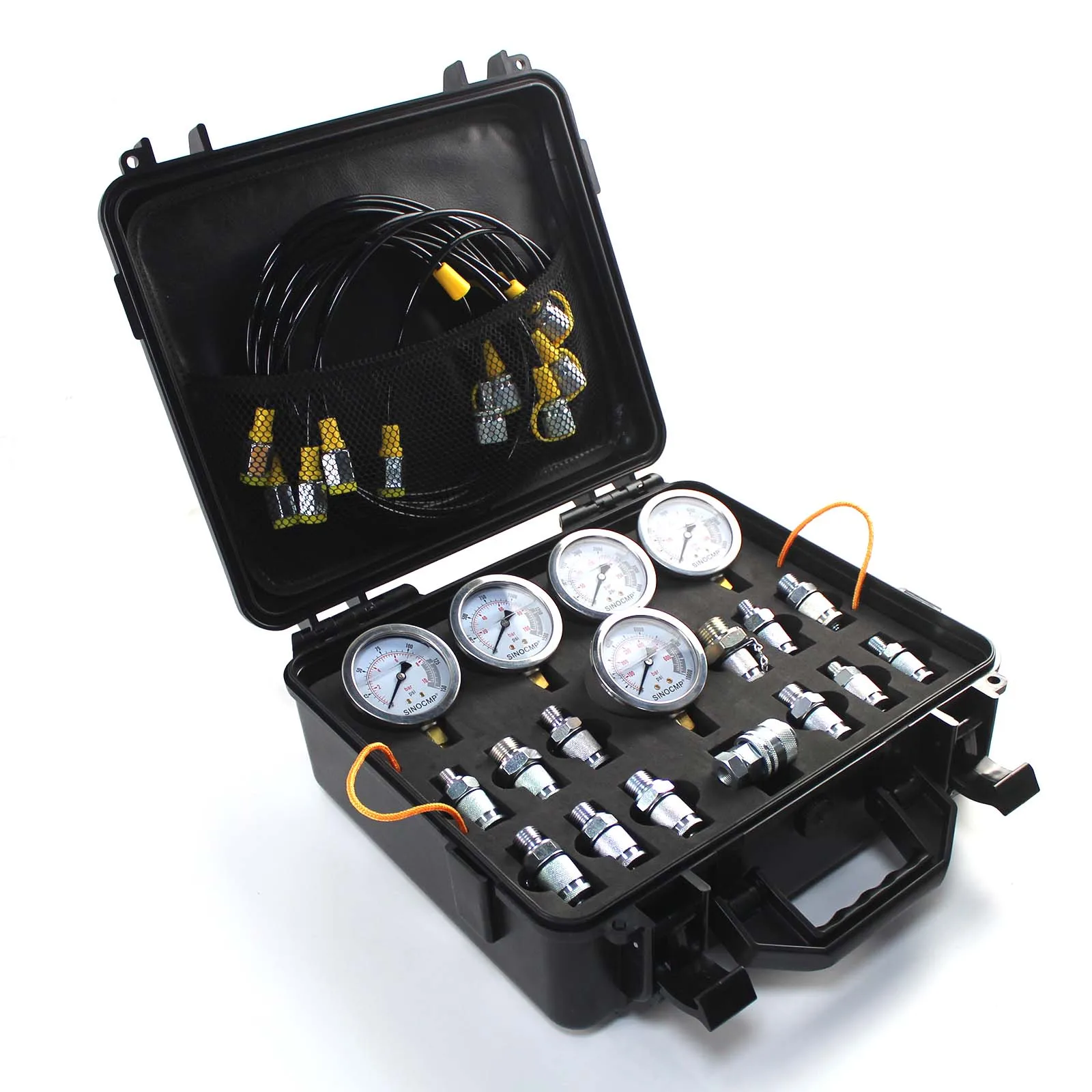 Hydraulic Pressure Test Kit for CAT, CASE John Deere with 5 Gauges 13 Couplings 14 Tee Connectors Pressure Gauge Excavator Parts