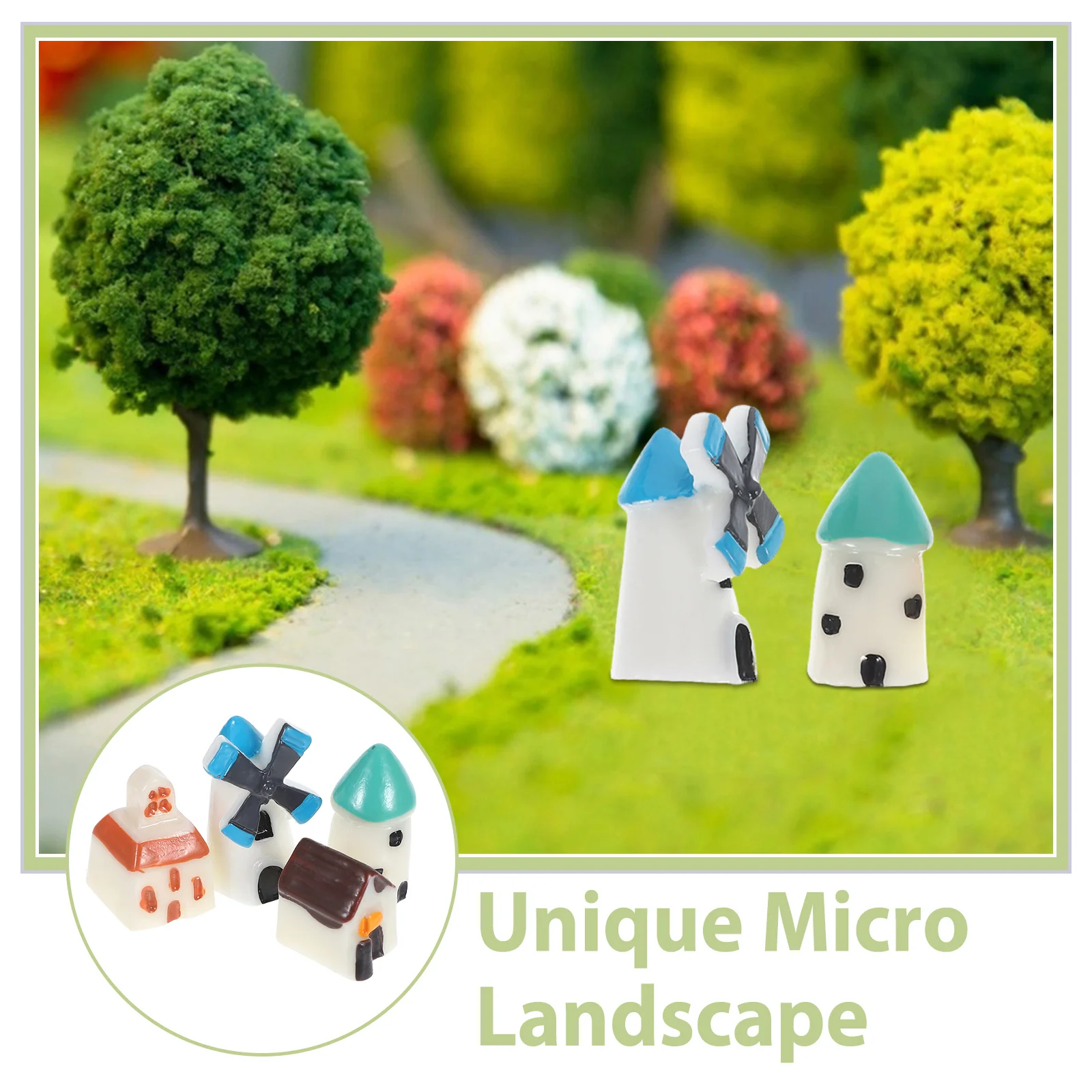 Juego de adornos de paisaje en miniatura, casas de molino de viento de resina hechas a mano para Micro jardín, decoración artesanal, accesorio de escena de pueblo, 4 Uds.