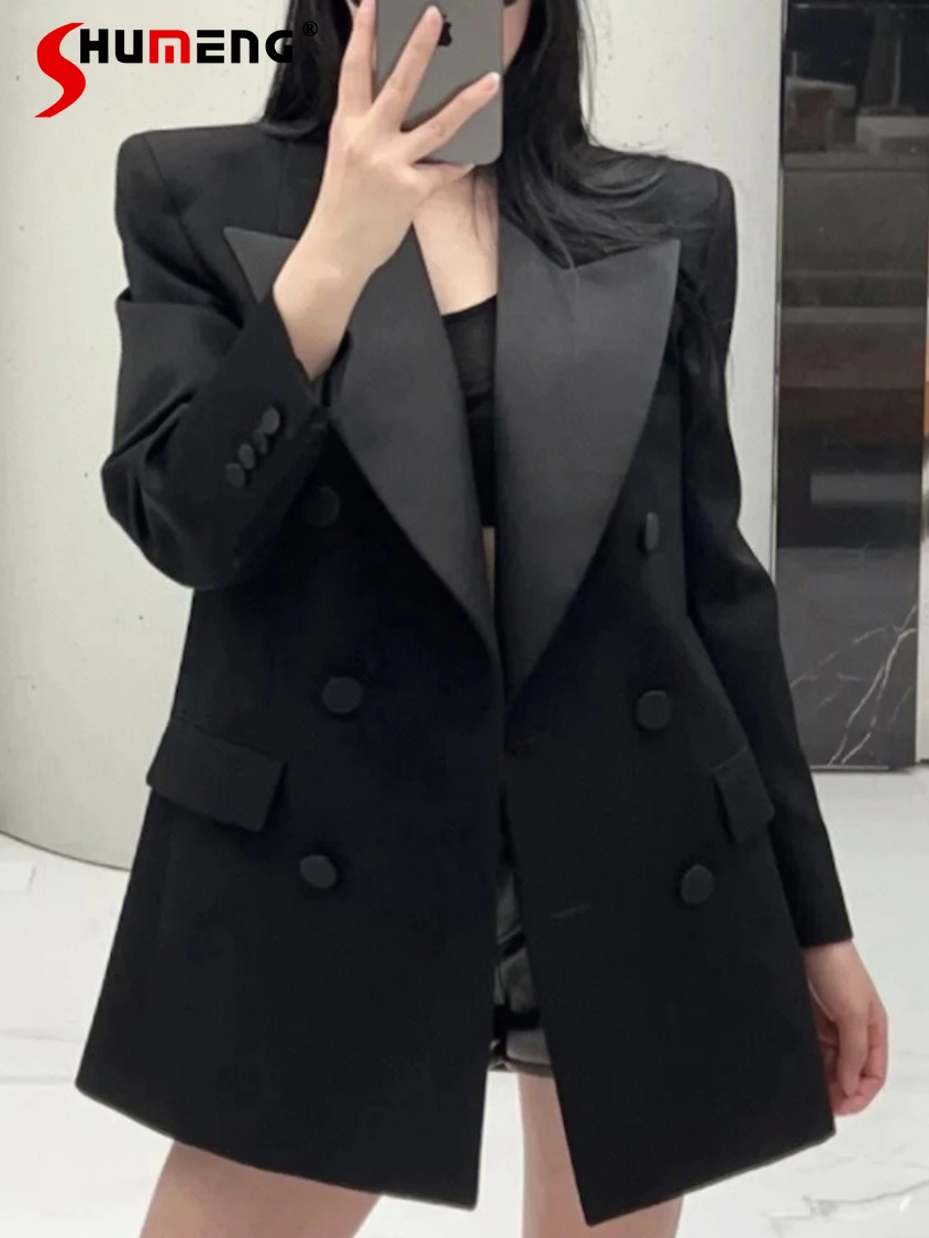 

Black Suits Jackets for Women 2023 Autumn Winter New Fashionable Thin Looking Tops Feminine Long Sleeve Suit Collar Blazers