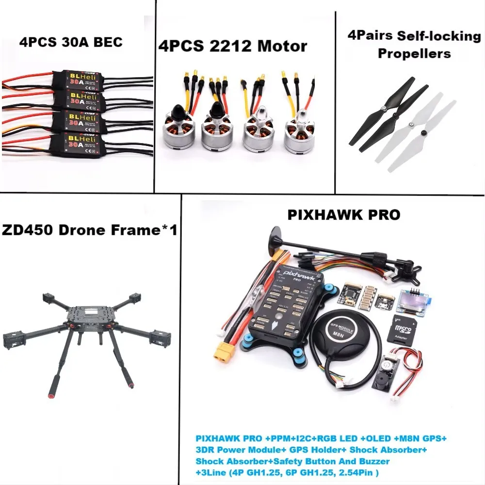

Happy PIXHAWK PRO Flight Control Carbon Fiber 450 Frame Kit Ardupilot 100MW BLHELI 30A ESC 2212 Motor Radio Telemetry Quadcopter