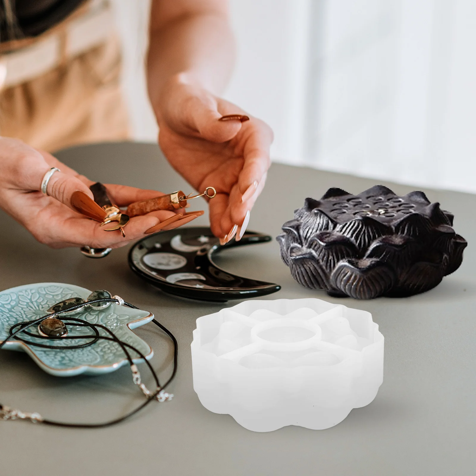 

Lotus Silicone Mold Casting Molds C Decorative Holder Smooth Surface Reusable DIY Craft Project Long Lasting Durability