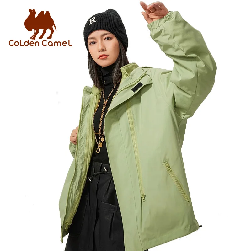 

GOLDEN CAMEL Hiking Jackets Women Three-in-one Windbreaker Hooded Removable Mountaineering Clothing Travel Fleece Jacket for Men