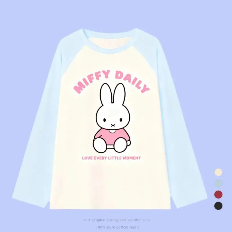 

Новая футболка Miffy с длинными рукавами и плечами, имитация двух частей, контрастного цвета, модная лоскутная свободная толстовка с длинными рукавами