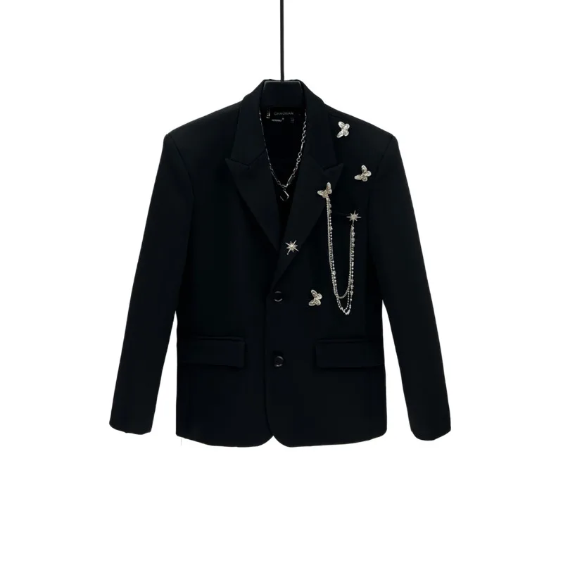 WVGA Spring Autumn New Man Versatile Chain Decoration Shoulder Padded Trendy Blazer Niche Casual Straight Suit Pants Sets W20831
