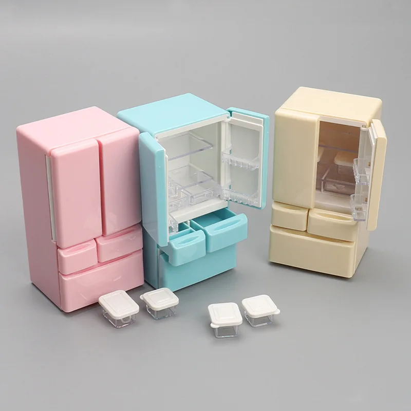 1:12 Mini Furniture Double-Door Refrigerator Miniature Doll House Accessories Kitchen Scene Children's Play House Toys